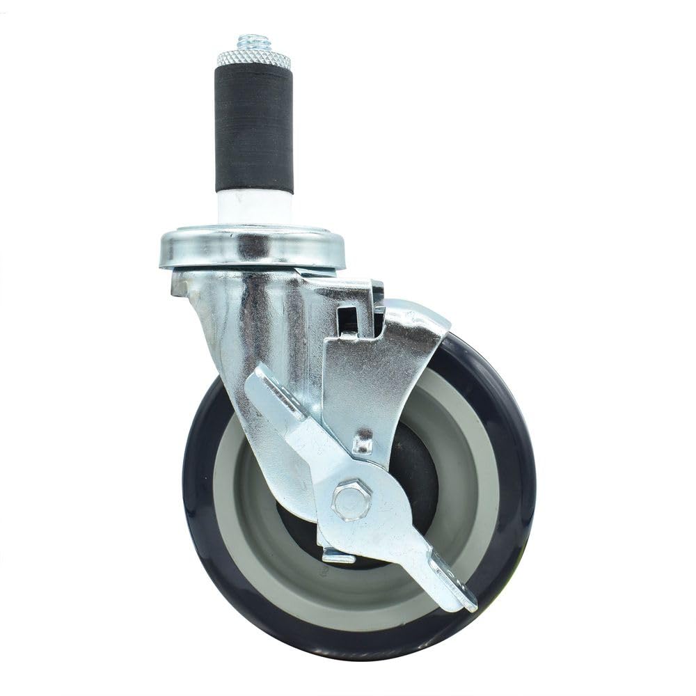 BK Resources 5" Polyurethane 1-1/4" Expanding Stem Swivel Caster for Work Tables with Top Lock Brake – 5", Silver, Model 5SBR-2RA-PLY-TLB