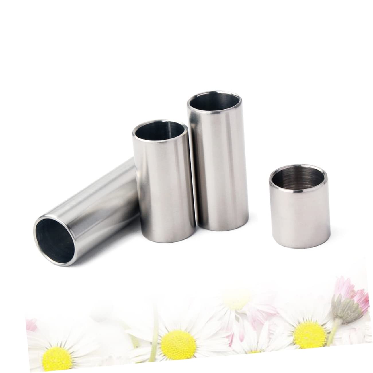 LIOOBO 4Pcs Stainless Steel Guitar Slides Durable Finger Tubes for Enhanced Playability and Sound Resistant Silver Finish