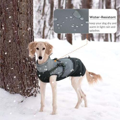 Hjumarayan Hundemantel Grosse Hunde, Hundemantel mit Geschirr Hundejacke Wasserabweisend Mantel Winter, Hunde Jacke Gefüttert Outdoor Hundeweste Warm für Labrador Windhund, Schwarz 3XL