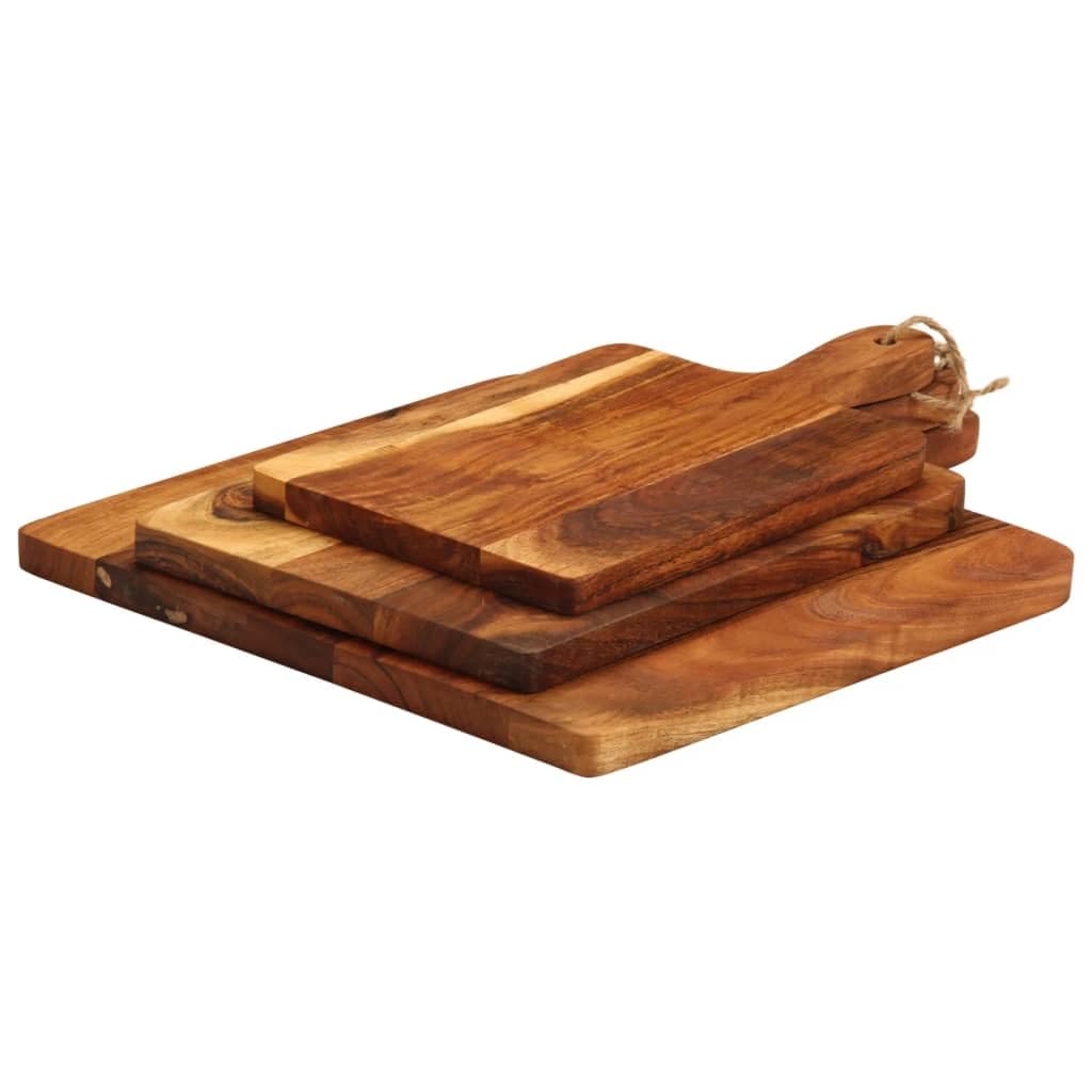 INLIFE Schneidebrett 3 STK. Massivholz Akazie,Heim & Garten,Küche & Esszimmer,Küchenhelfer & -utensilien,Schneidebretter,Braun,3.95 KG,376051