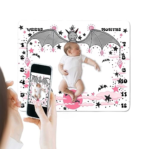 Image of Bat Baby Monthly Milestone Blanket, Halloween Cute Animal Design, 48x40in | Photography Props for Boys Girls, Full Moon Cloud Print, Soft Flannel, Newborn Mom Gifts, Monthly Age Growth Chart