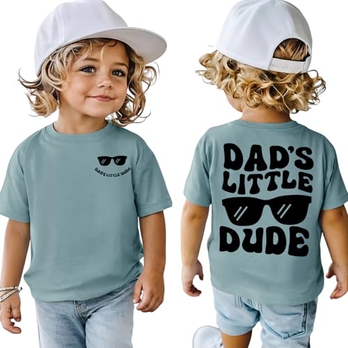 IZYJOY Toddler Boys Fathers Day Shirt Dads Little Dude T-Shirt Kids Fathers Day Outfit Daddys Baby Boy Summer Tee Tops (4-5T<110> Gray Blue)