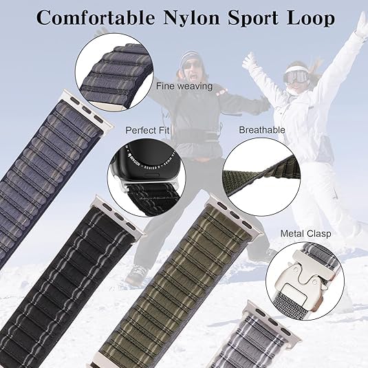 Image of Soft Nylon Wave-Patterned Strap with Parachute Buckle Compatible with Apple watch Ultra 2 /Ultra band 49mm, Series 10 46mm, 9 /8 /7 45mm, SE2 /SE /6 /5 /4 44mm, 3 /2 /1 42mm - Green