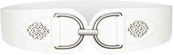 SANSTHS Vintage Women Stretchy Wide Belt Chunky Buckle Elastic Wide Waist Belts for Dresses Coats