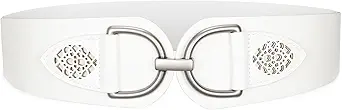 SANSTHS Vintage Women Stretchy Wide Belt Chunky Buckle Elastic Wide Waist Belts for Dresses Coats
