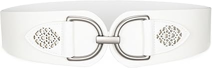 SANSTHS Vintage Women Stretchy Wide Belt Chunky Buckle Elastic Wide Waist Belts for Dresses Coats