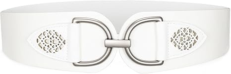 SANSTHS Vintage Women Stretchy Wide Belt Chunky Buckle Elastic Wide Waist Belts for Dresses Coats
