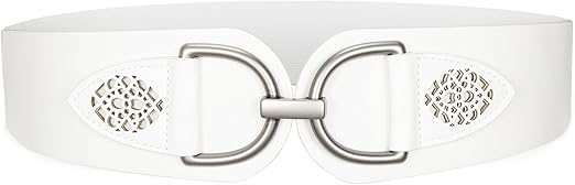 SANSTHS Vintage Women Stretchy Wide Belt Chunky Buckle Elastic Wide Waist Belts for Dresses Coats