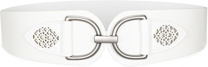 SANSTHS Vintage Women Stretchy Wide Belt Chunky Buckle Elastic Wide Waist Belts for Dresses Coats
