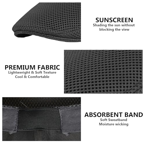 Image of meioro Men's Mesh Flat Cap Summer Breathable Newsboy Hats Beret Ivy Cap Gatsby Irish Cabbie Driving Hat Full Head Wrap