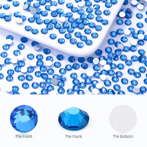 Image of Capri Blue Flatback Rhinestones, Glass Rhinestones for Nail Art and Craft, Glue Fix, Loose Crystal Gemstones(Capri Blue, SS4, 1440pcs, 1.5-1.7mm)