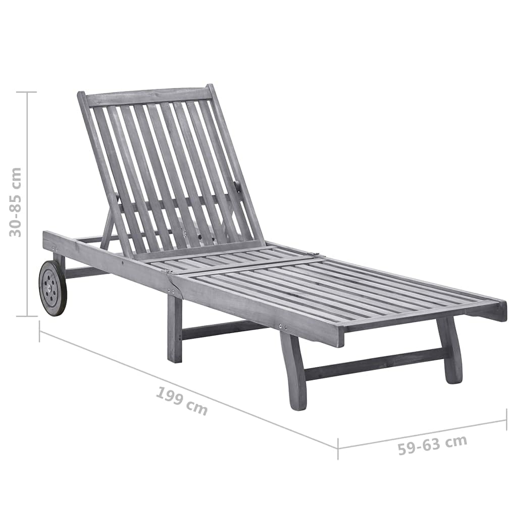 Lettino prendisole in legno massello di acacia, con schienale regolabile e ruote, per giardino, terrazza, balcone, piscina, pieghevole, stabile, confortevole, ideale per prendere il sole e