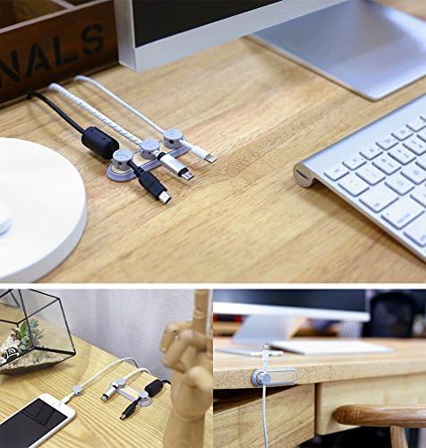 Philonext hui-98 TedGem Magnetic Cable Organizer, Desktop Cord Management, Multipurpose Magnetic Cable Clips with 3 Cable Buckles and 2 Bases for Cell Phone Cable, Light Grey