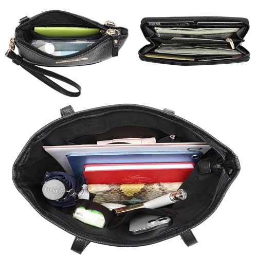 Set 3 Piezas Bolso Tote Vegano Mujer Negro miniatura 6