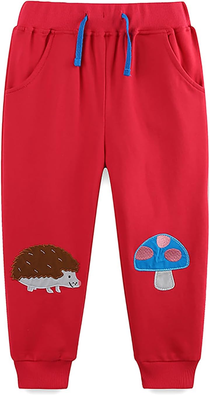 Mud Kingdom Little Boys Girls Christmas Sweatpants Elastic Waist Joggers Embroidered Pattern Sweat Pants with Pockets