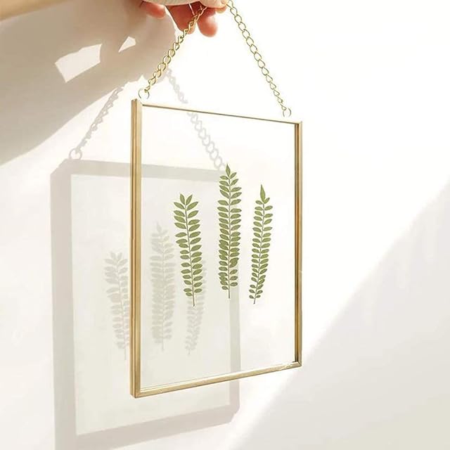 25x20cm Picture Frames Made of Copper Brass Hanging Floating Glass Photo Frame Gold Geometric Ornament Plant Specimen Clip Modern Vertical Decor Card Artwork Picture Display HolderGlass Frame Only