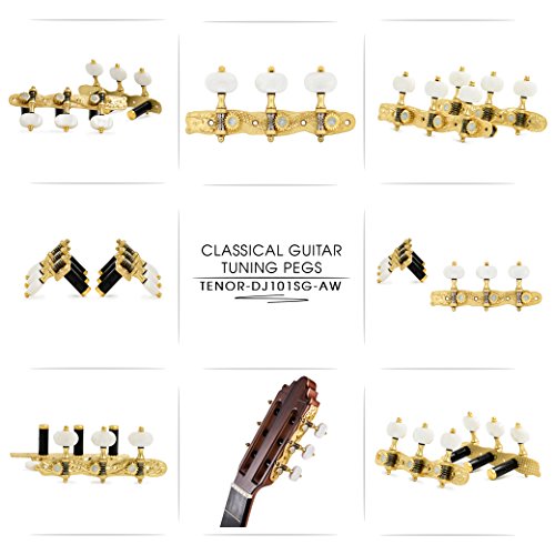 DJ101SG-AW TENOR Classical Guitar Tuners"Dragon and Phoenix" Professional Tuning Key Pegs/Machine Heads for Classical or Flamenco Guitar with Semi Gold Finish and White Buttons. - Thumbnail 5