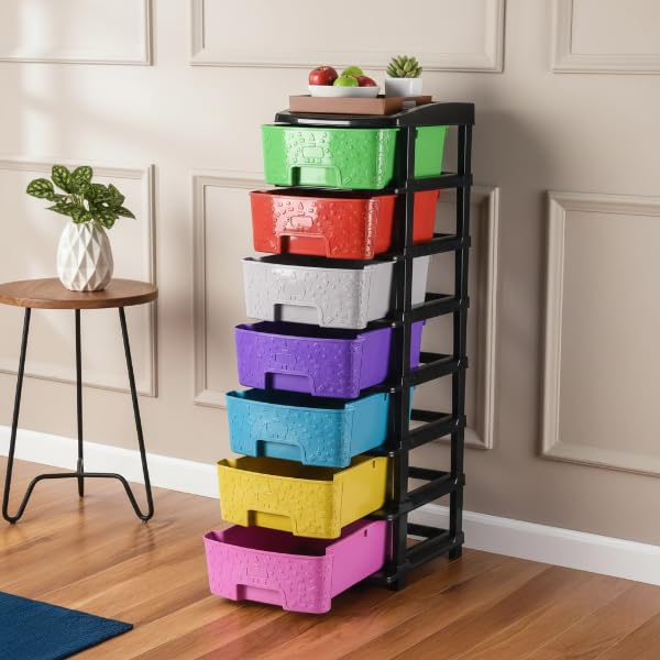Image of Plastic Modular Drawer Storage Chest Of Drawers Organizer Storage Box, Large Stomo Racks For Multipurpose Anti-slip Shoes Organizers (Multi, 7 Layer)