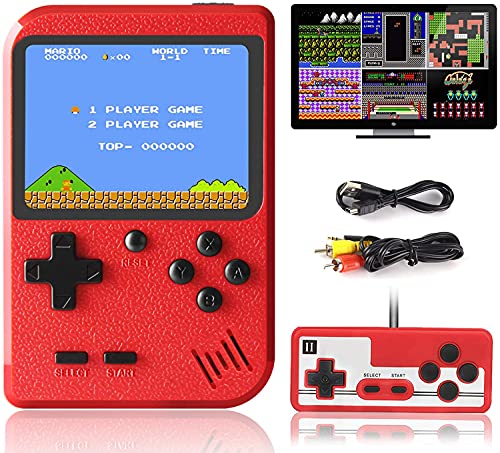 W OUTWIT Retro Handheld Game Console, Portable Retro Video Game Console with 400 Classical FC Games 3.0-In Screen 1020mAh Rechargeable Battery Support for TV Connection Two Player(Red)(OUTWIT-YX-012)
