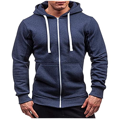 Mens Zip up Hoodie Fall Jacket Solid Color Sweatshirt Lightweight Casual Coats Fleece Comfort Sweatshirts with pocket