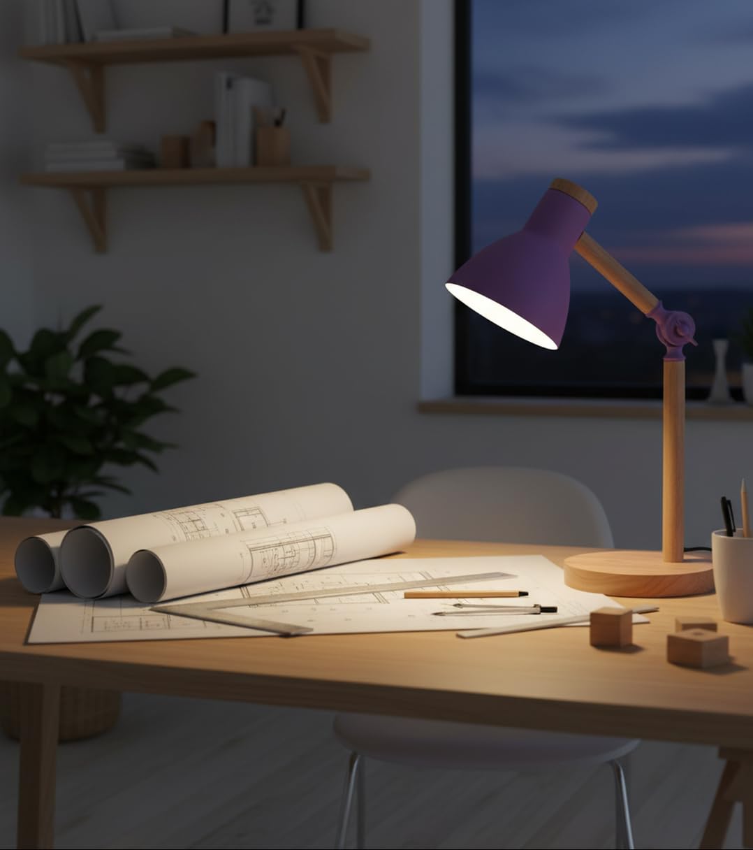 BEL AIR HOME - Lampada da scrivania TEACHER - metallo e legno - 1xE-27- design moderno ed elegante - ideale per ufficio e studio -VIOLA (Lampadina Non Inclusa)