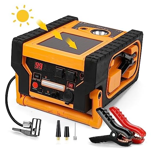 E-Ant Jump Starter, 2000A Peak Solar Panels Car Jump Starter with Air Compressor 260PSI, Portable Power Station with 400W Inverter Dual AC/DC/USB Output, 12V Jump Starter Car Battery Charger