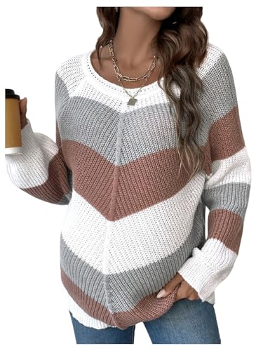 MakeMeChic Women's Fall Maternity Color Block Sweater Crew Neck Long Sleeve Knitted Pregnancy Tops Multicolor Small