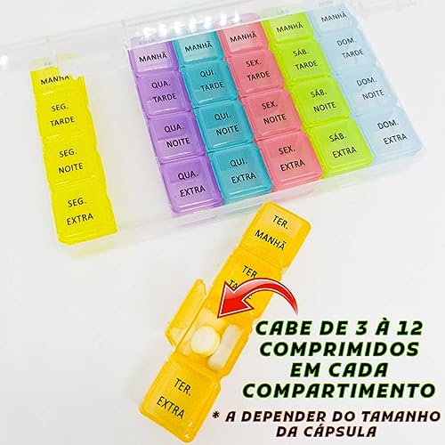 Porta Comprimidos Caixa Divisórias Estojo Remédio Suplemento Organizador Medicamento Vitamina
