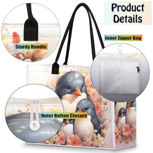 Penguin Family Flowers Tote Bag for Women Large Beach Bag Reusable Tote Bags for Work Travel Beach Shopping4