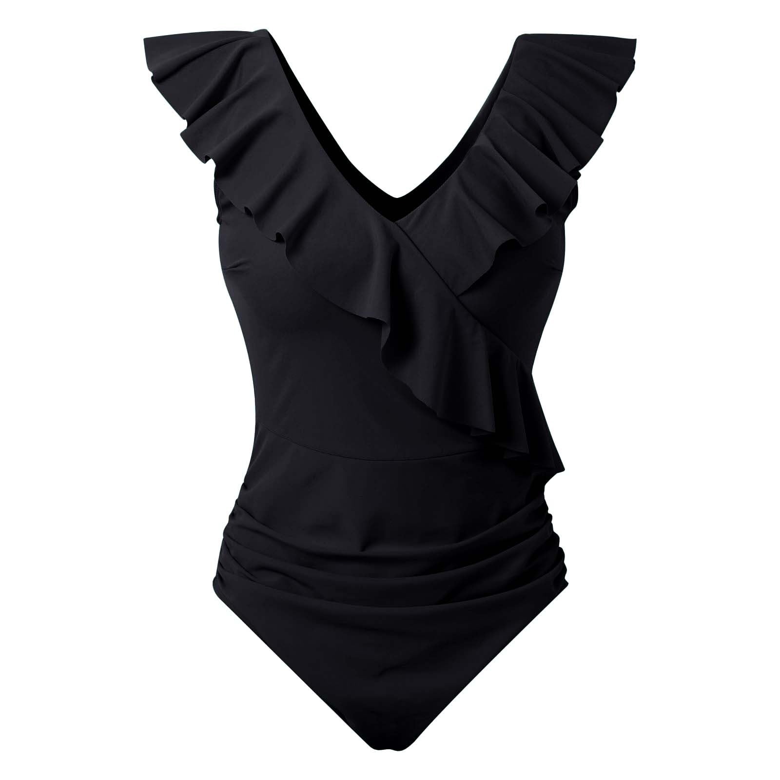 Trajes de baño para Mujer, Lindos Trajes de baño adelgazantes, Trajes de baño con Cuello en V y Volantes, en poliéster, cómodo y séchage Rapide, Ideal para Vacaciones, Verano Estilo Urbano