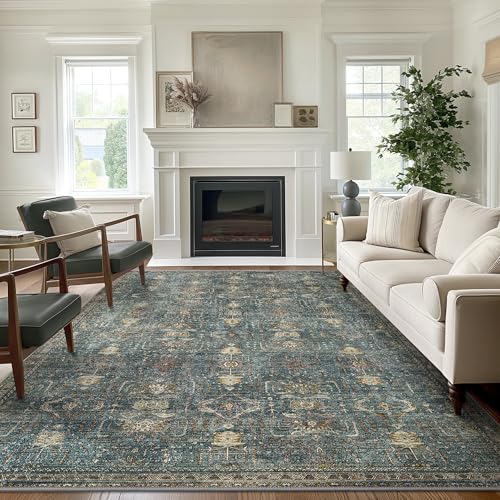 GENIMO 8x10 Area Rug for Living Room, Non Slip Machine Washable Low Pile Large Rug, Indoor Vintage Lightweight for Bedroom, Dining Room & Home Office