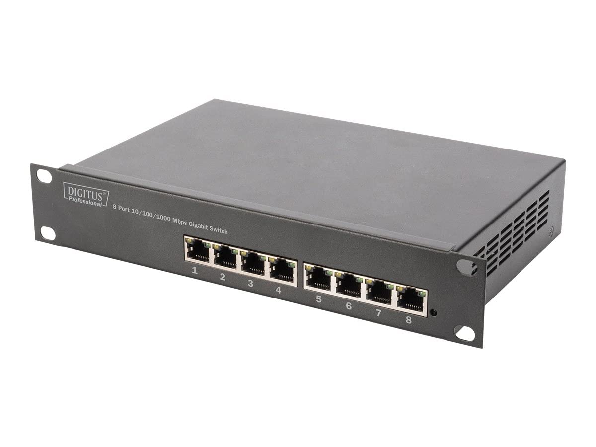 DIGITUS Zestaw 10 cali - Szafka sieciowa 9 U SOHO seria szara - półka - listwa gniazdowa - 8-portowy panel krosowy - 8-portowy przełącznik gigabitowy