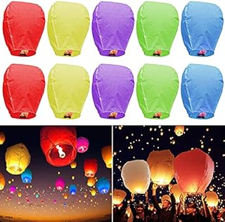 JRing 10 PCS Colorful Paper Chinese Flying Lanterns Fly Candle Lamps for Christmas, New Years Eve, Wish Party &Weddings