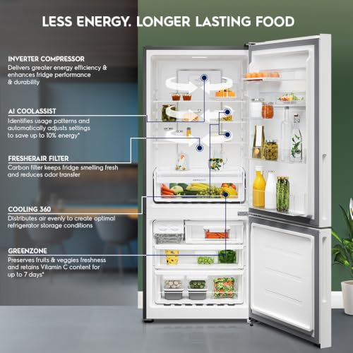 Image of Electrolux 425L 1 Star Double Door Refrigerator with AI CoolAssist, Bottom Mount Freezer, GreenZone Technology, Cooling 360, Inverter, Frost Free, UltimateTaste 700, EBE4302C-W, White