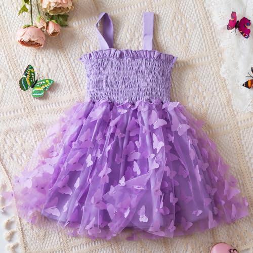 Girls Formal Dresses Strappy 3D Butterfly Mesh Tutu Ball Gown for Birthday Party Flowy Princess Dress3