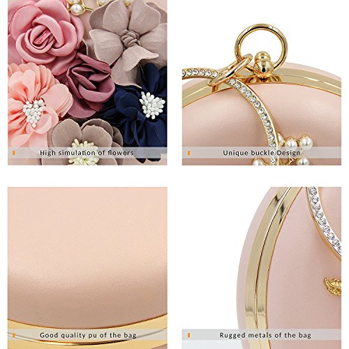 INOVERA (LABEL) Women's Floral Evening Clutch Ladies Party Wedding Round Purse Bag (Rose Gold) - Image 3