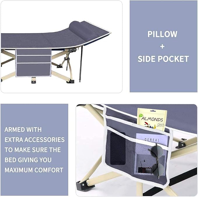 Image of Folding Fishing Bed Chair, Foldable Camping Beds with Right-Angle Non-Slip Feet, Portable Camping Bed that Can Lie Flat, Outdoor Beach Sunbathing