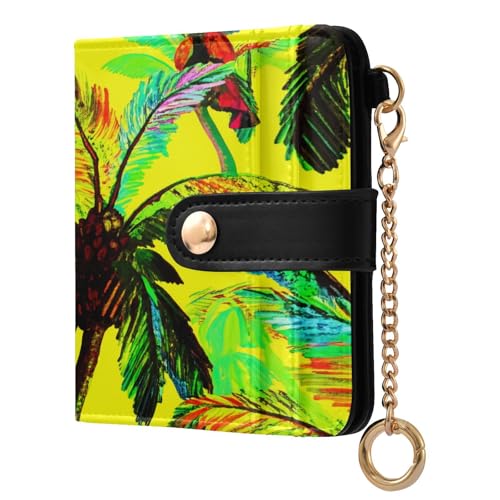 CEBUGI Porta-cartões de crédito com palmeiras tropicais femininas, fina, impermeável, pequena, com bloqueio de RFID, capas para cartões de couro para mulheres e homens