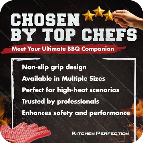 Image of KITCHEN PERFECTION XL Silicone Smoker Oven Gloves-Extreme Heat Resistant BBQ Gloves-Handle Hot Food Right on Your Grill Fryer&Pit|Waterproof Grilling Cooking Baking Mitts|Superior Value Set+3 Bonuses