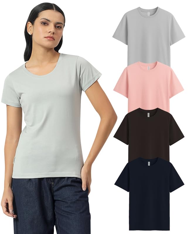 Image of Sleepynuts Women's Plain Round Neck Regular Fit Half Sleeve Cotton T Shirt