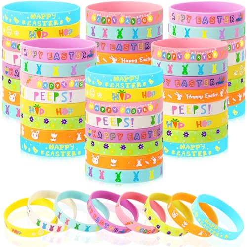 Image of JUNEBRUSHS 64pcs Easter Party Favors Silicone Bracelets Easter Egg Fillers