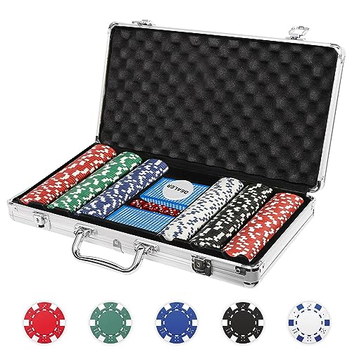 Vilobos Poker Chips Set, 300PCS Poker Chips with Carrying Case for Texas Holdem Blackjack Gambling