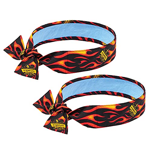 Image of Ergodyne Chill Its 6700CT Cooling Bandana, Lined with Evaporative PVA Material for Fast Cooling Relief, Tie for Adjustable Fit, Flames, 2-Pack