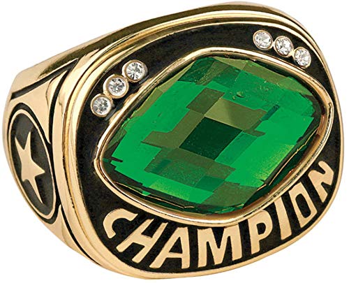 Express Medals Champion Green MVP All Star Trophy Ring in Sizes 6 to 15 with Award Display Stand Case and Neck Display Ball Style Chain 11