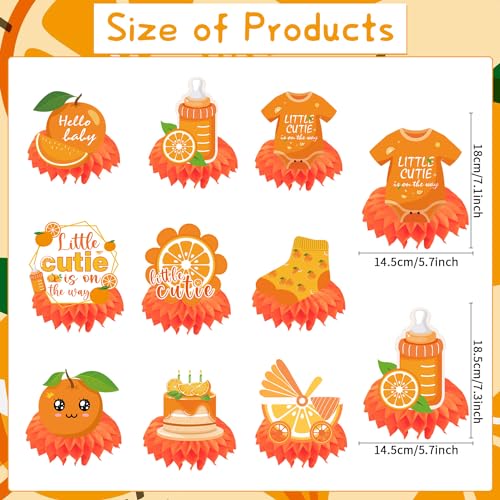 Image of Little Cutie Baby Shower Decorations, 9PCS Cute Orange Party Table Decorations, A Little Cutie Is on the Way Baby Shower Decor Supplies