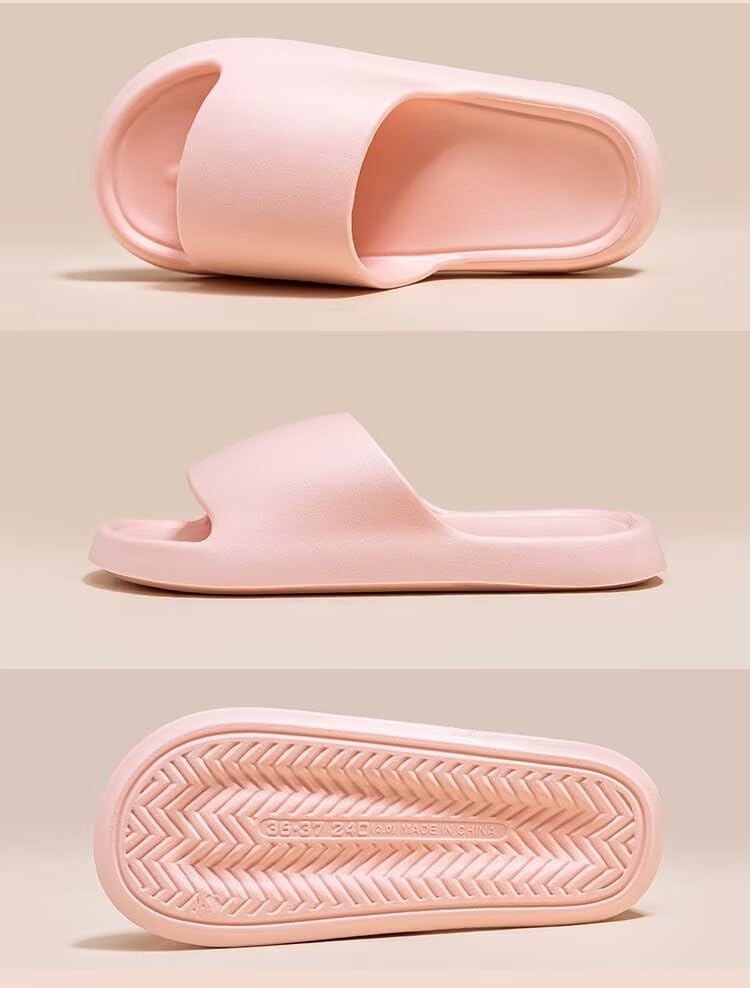 Pillow Slippers for Women and Men Non Slip Quick Drying Shower Slides Bathroom Sandals ，Ultra Cushion ，Thick Sole（Size：36-37，Pink） 043