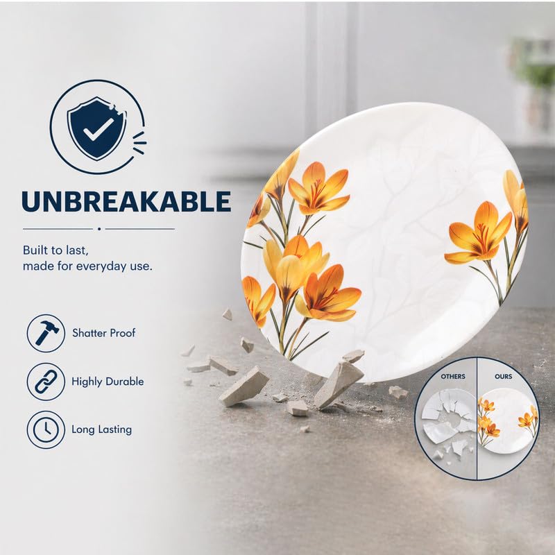 Image of Golden Fish Melamine Dinner Plates Set of 6 for Serving - Full Size, Curved, Vintage Design, Break Resistant for Home, Kitchen, Restaurant, Party (11 inch)