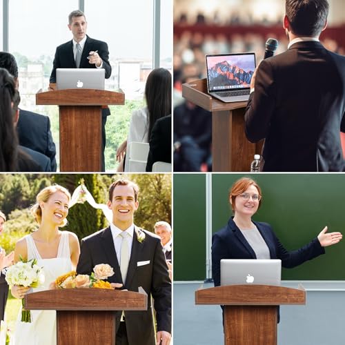 BEQUZON Podium Stand for Lectern Presentation Church Classroom, Pulpit with Wooden Heavy Base, Oak Podium for Lecture, Wedding Speech by BEQUZON - Image 6