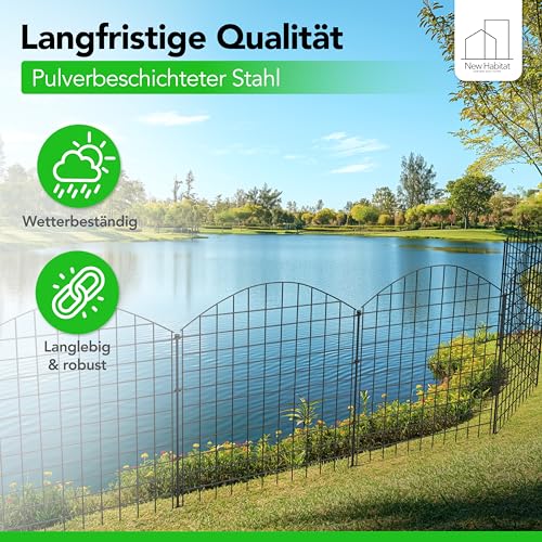 NewHabitat | 10x Teichzaun Steckzaun aus Metall, Grün, 78cm - Erweiterbares Zaunset für Garten, Teich, Pool und Tiergehege