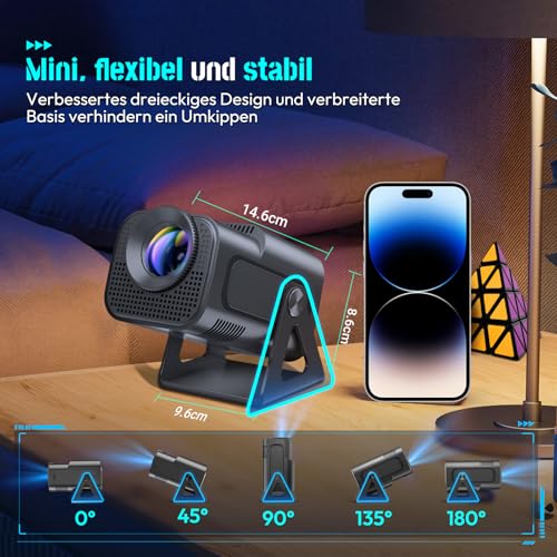 Smart Mini Projektor XGODY Gimbal5-Mini Tragbarer Android 11 HD Projektor Unterstützt 1080P 4K...